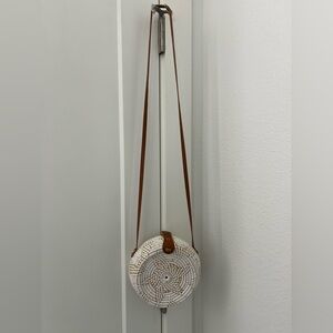 Elegant White and Brown Round Crossbody Bag